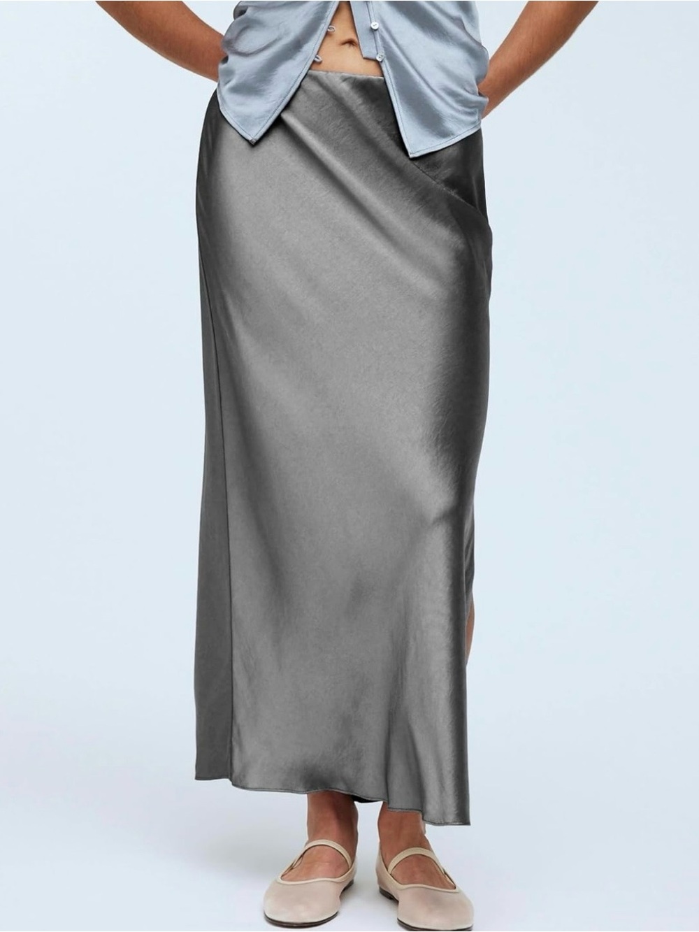 Satin bias Midi Skirt - Silver Gray